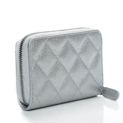 Chanel Metallic Caviar Quilted Zip Coin Purse Silver 3 of 7