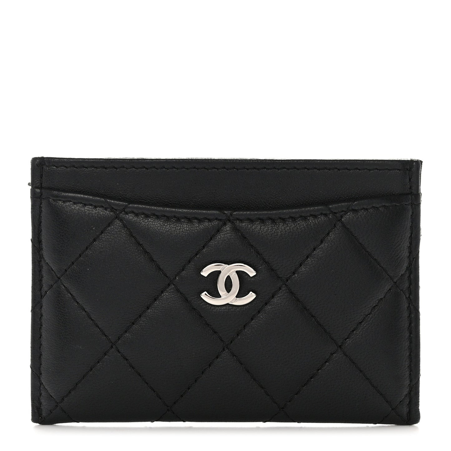 Lambskin Quilted Card Holder Black