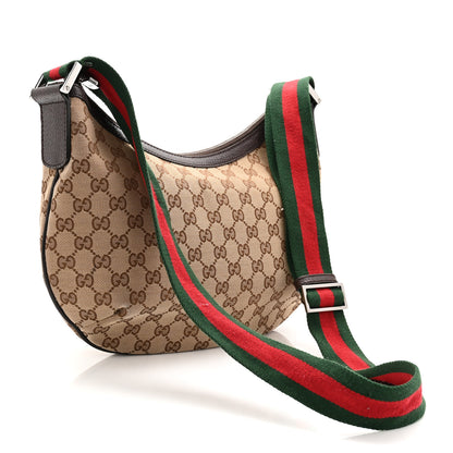Gucci Monogram Web Medium Half Moon Hobo Dark Brown 3 of 10
