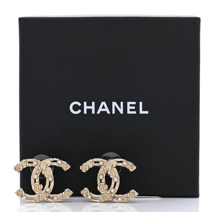 Chanel Crystal CC Camellia Earrings Gold 5 of 5