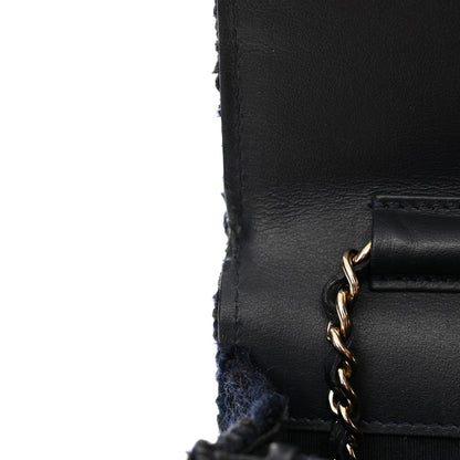 Chanel Tweed Shearling Quilted Chanel Wallet On Chain WOC Navy Black 15 of 16