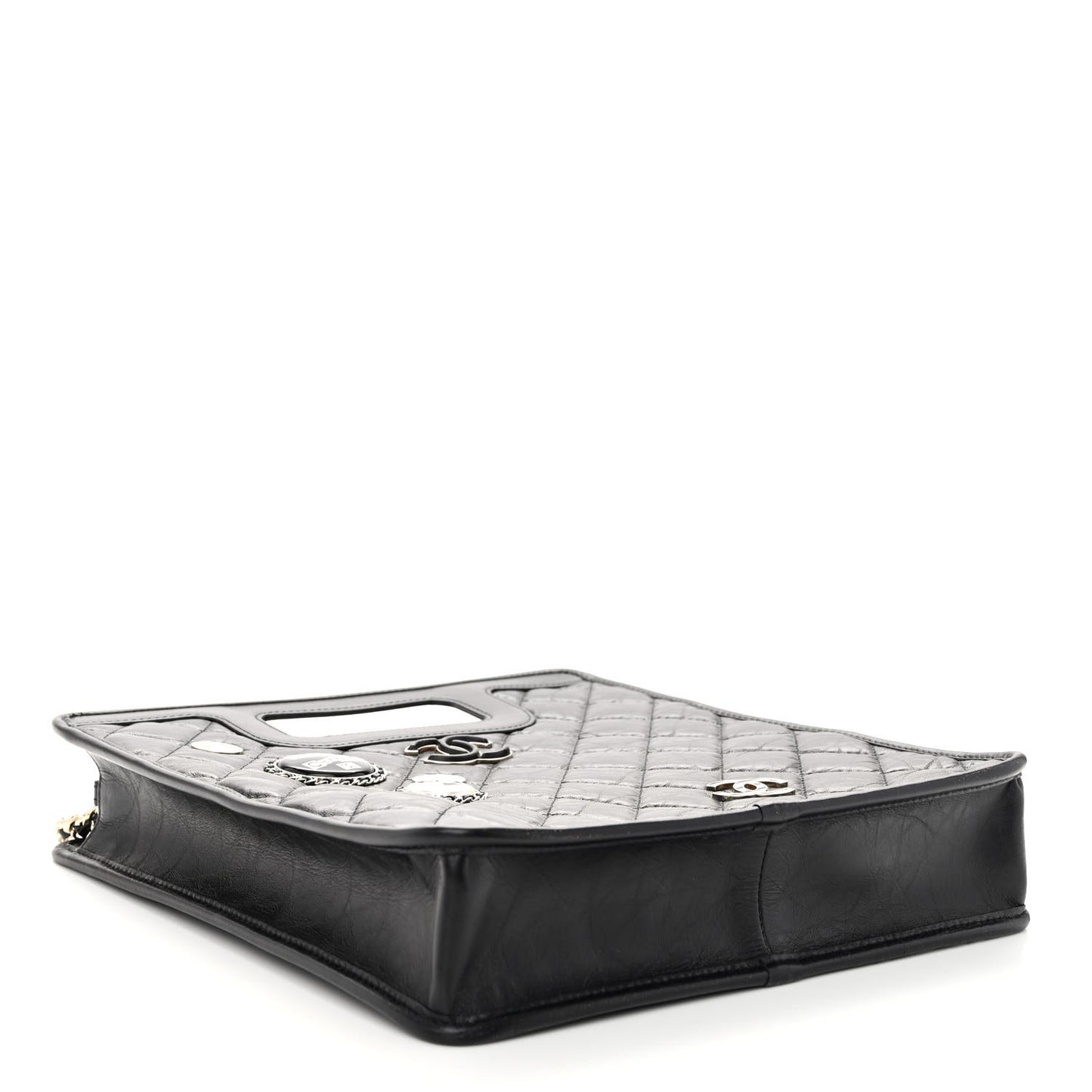 Aged Calfskin Small Charms Shopping Bag Black