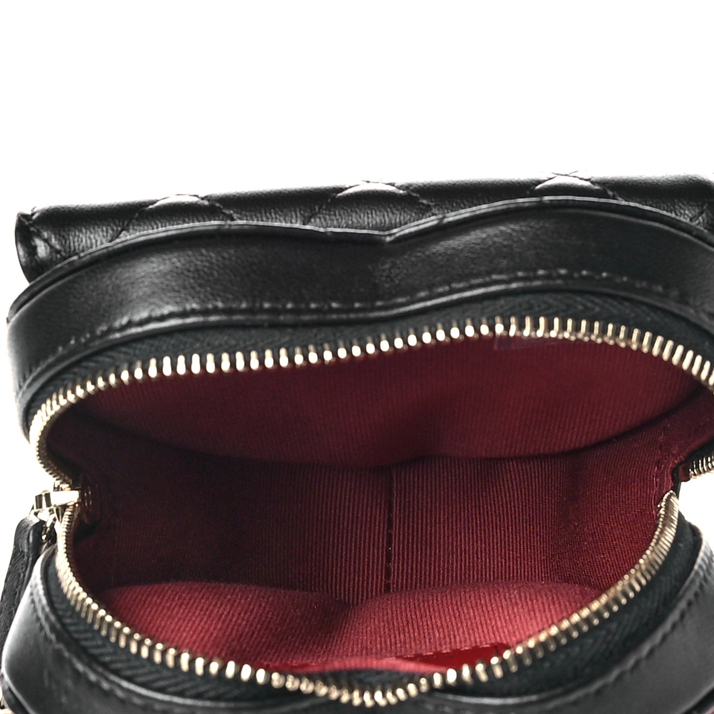 Lambskin Quilted CC In Love Heart Waist Belt Bag With Chain Black