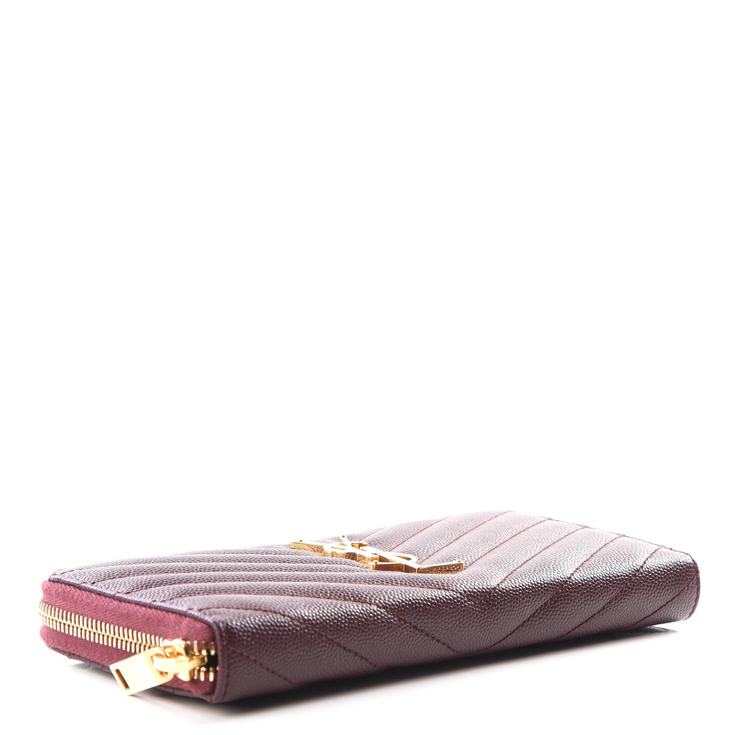Saint Laurent Grain De Poudre Matelasse Chevron Monogram Zip Around Wallet Amaranto 3 of 9