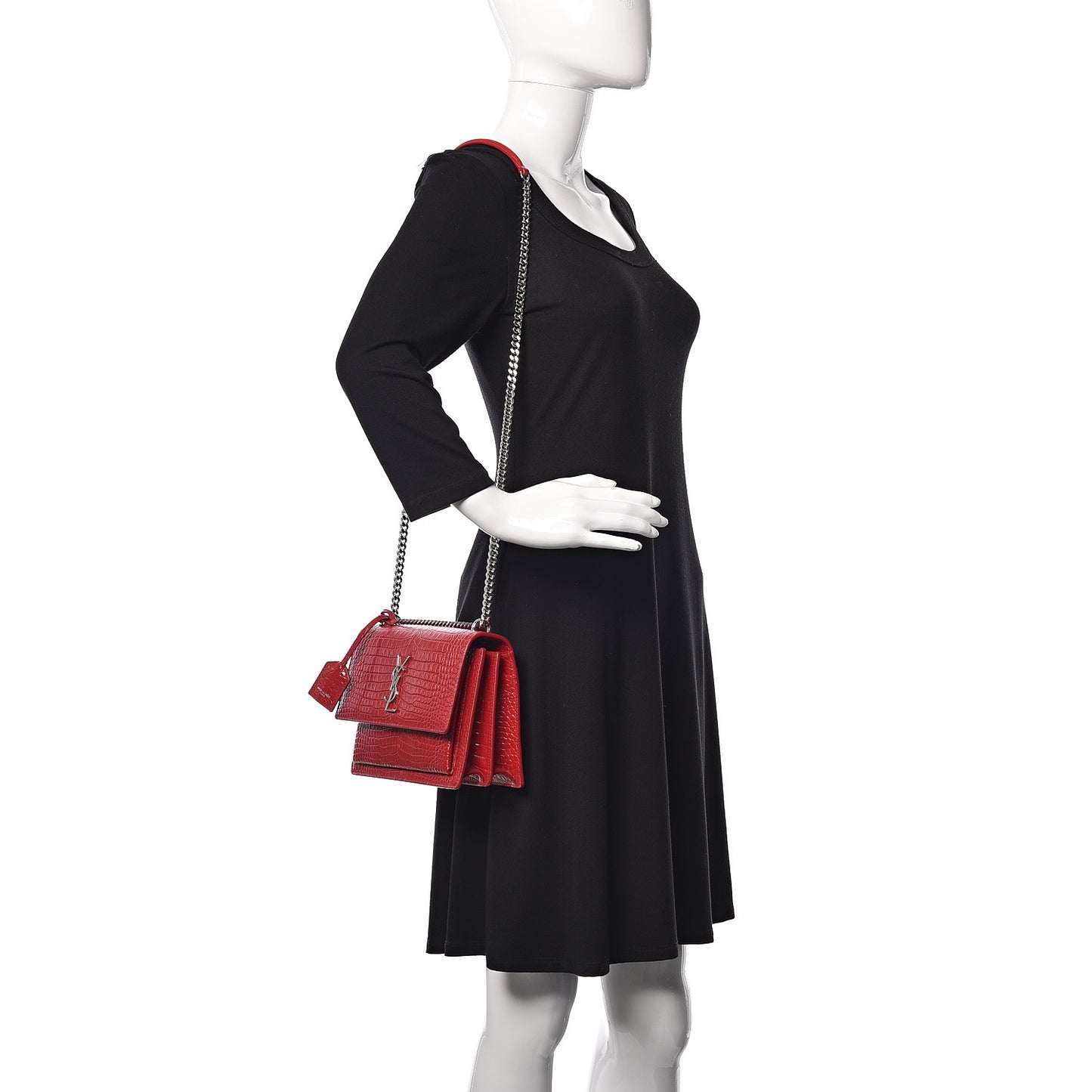 Calfskin Crocodile Embossed Medium Monogram Sunset Rouge Eros