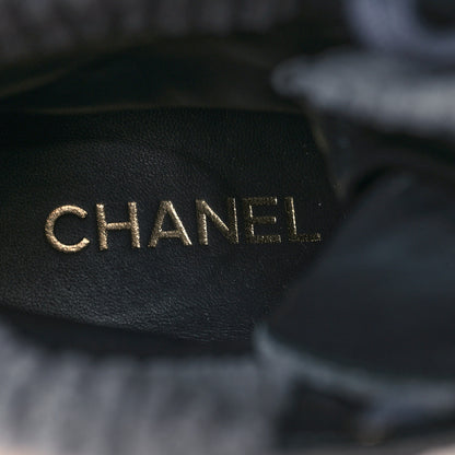 Chanel Suede Calfskin Velvet Quilted CC Combat Boots 36.5 Dark Grey 7 of 8