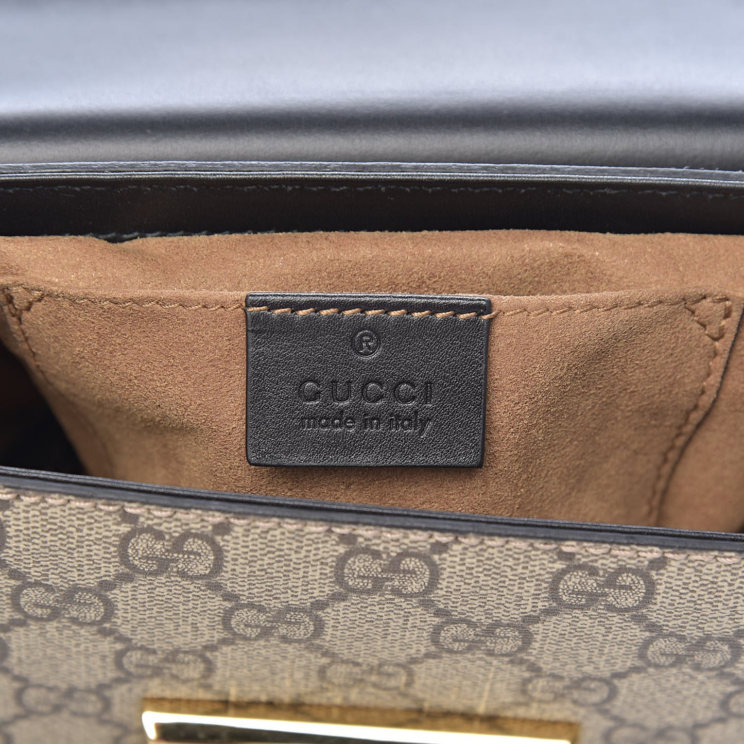 GG Supreme Monogram Calfskin Small Padlock Shoulder Bag Beige Black Cuir