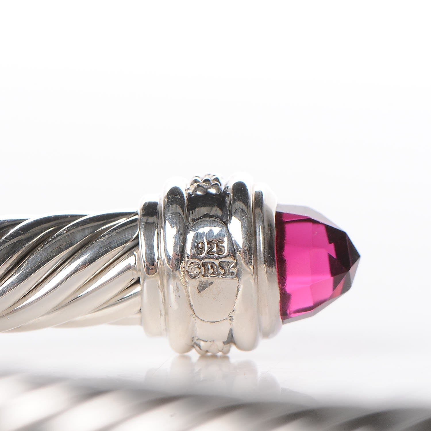 David Yurman Sterling Silver Diamond Pink Tourmaline 7mm Cable Classics Bracelet 5 of 5