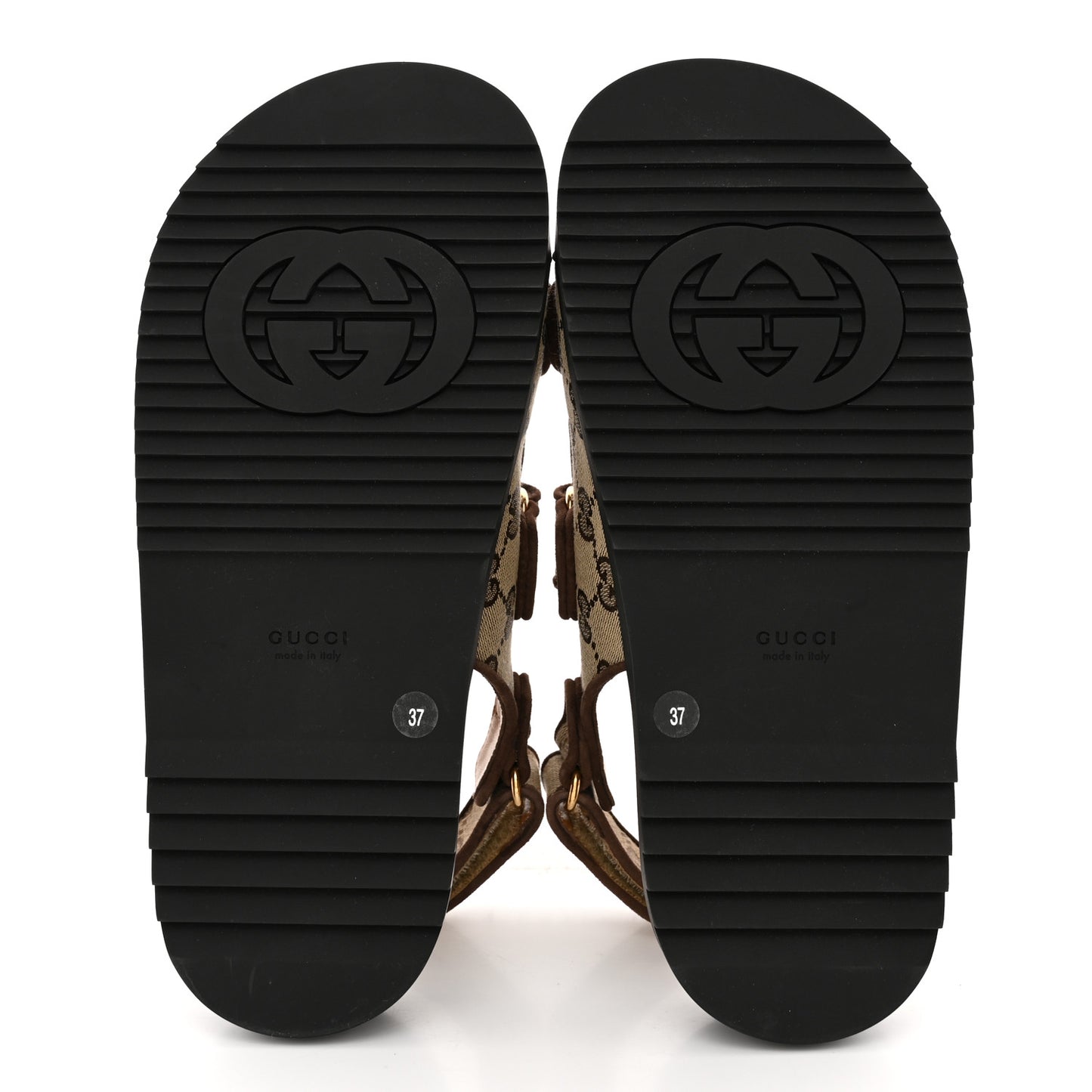GG Monogram Lavaredo Eco Fabric Womens Slide Sandals With Straps 37 Beige Ebony Light Brown