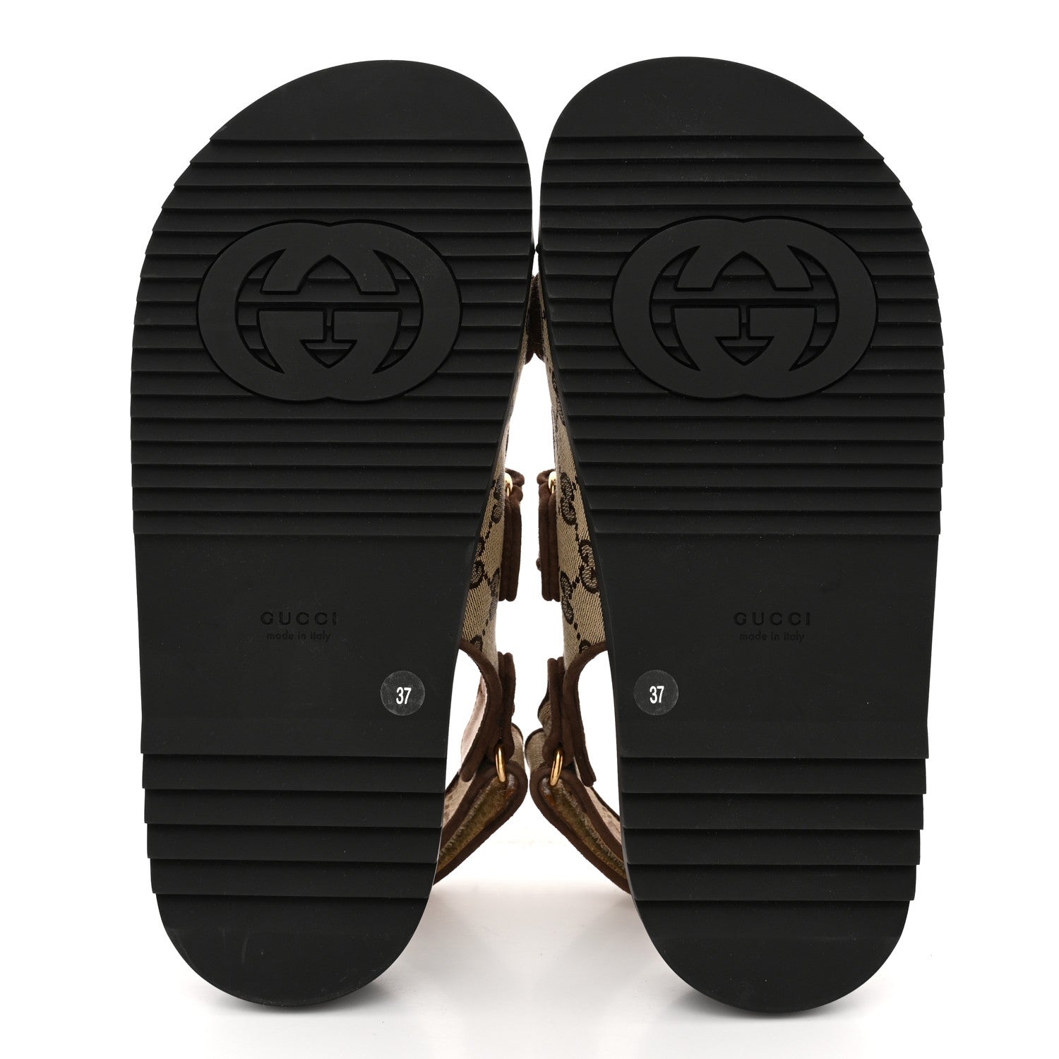 Gucci GG Monogram Lavaredo Eco Fabric Womens Slide Sandals With Straps 37 Beige Ebony Light Brown 6 of 12