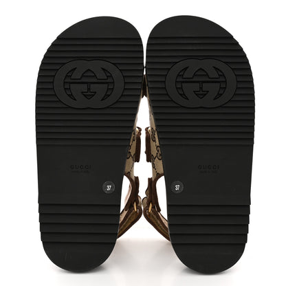 Gucci GG Monogram Lavaredo Eco Fabric Womens Slide Sandals With Straps 37 Beige Ebony Light Brown 6 of 12