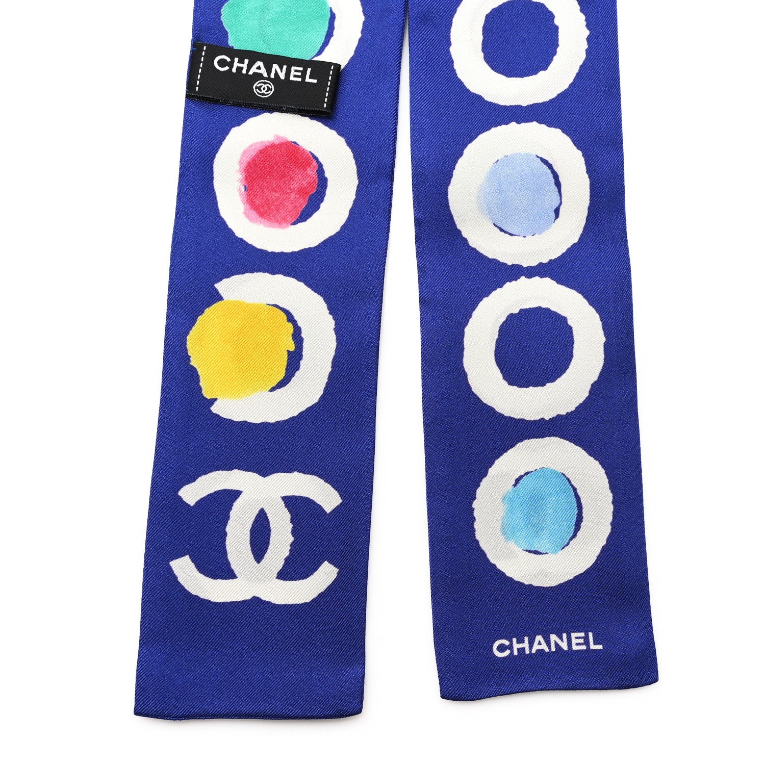 Chanel Silk Coco Slim Polka Dot Bandeau Scarf  Blue White Multicolor 2 of 3