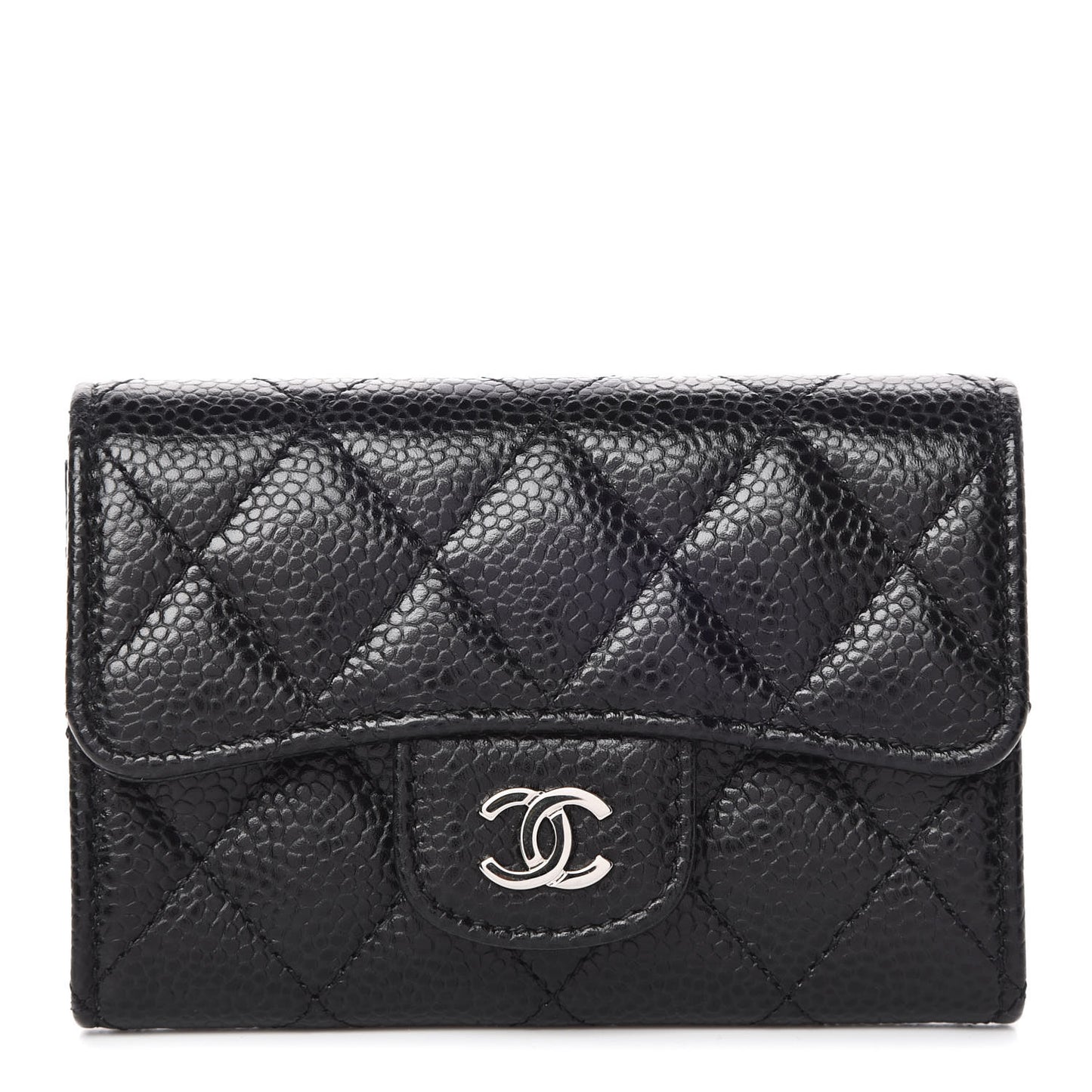 Caviar Quilted Flap Card Holder Black