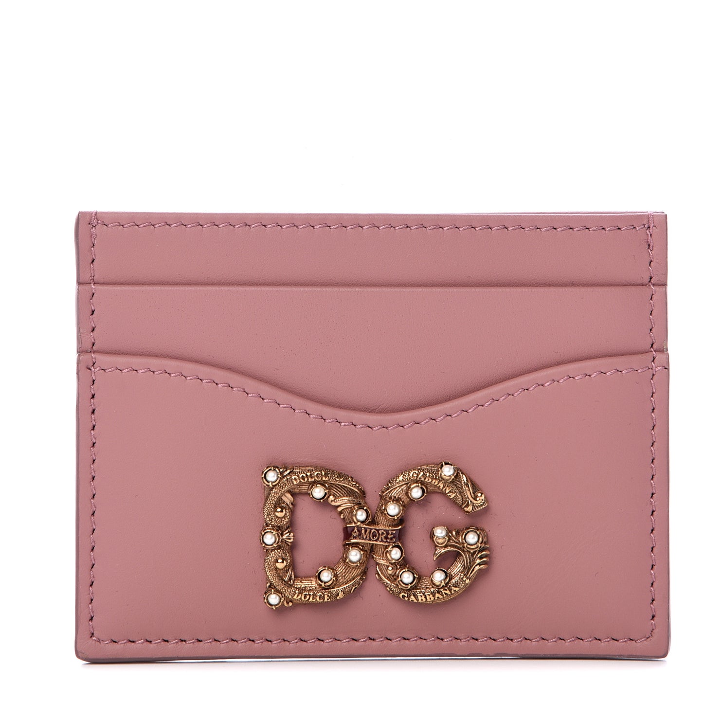 Vitello Morbido Pearl Logo Card Holder Rosa Polvere