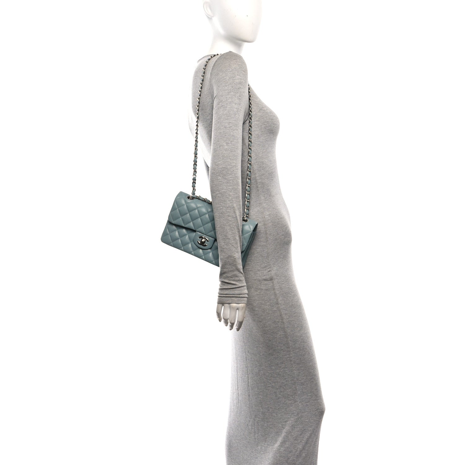 Chanel Caviar Quilted Small Double Flap Light Blue 2 of 12
