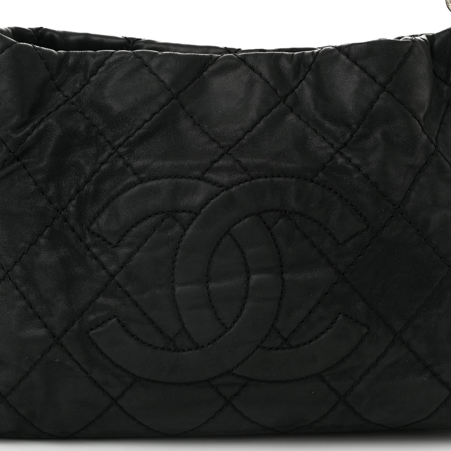 Iridescent Calfskin Quilted Small Sea Hit Tote Black