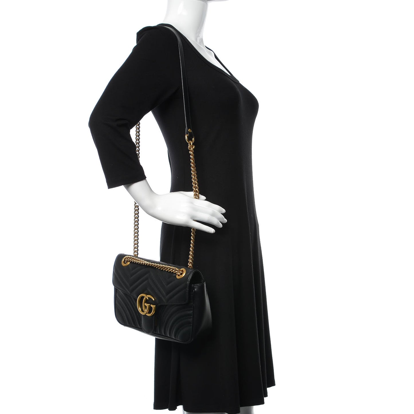 Calfskin Matelasse Small GG Marmont Shoulder Bag Black