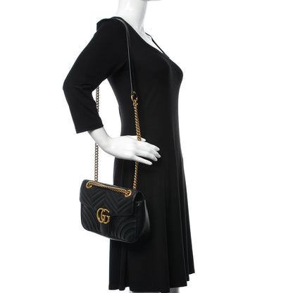 Gucci Calfskin Matelasse Small GG Marmont Shoulder Bag Black 2 of 9