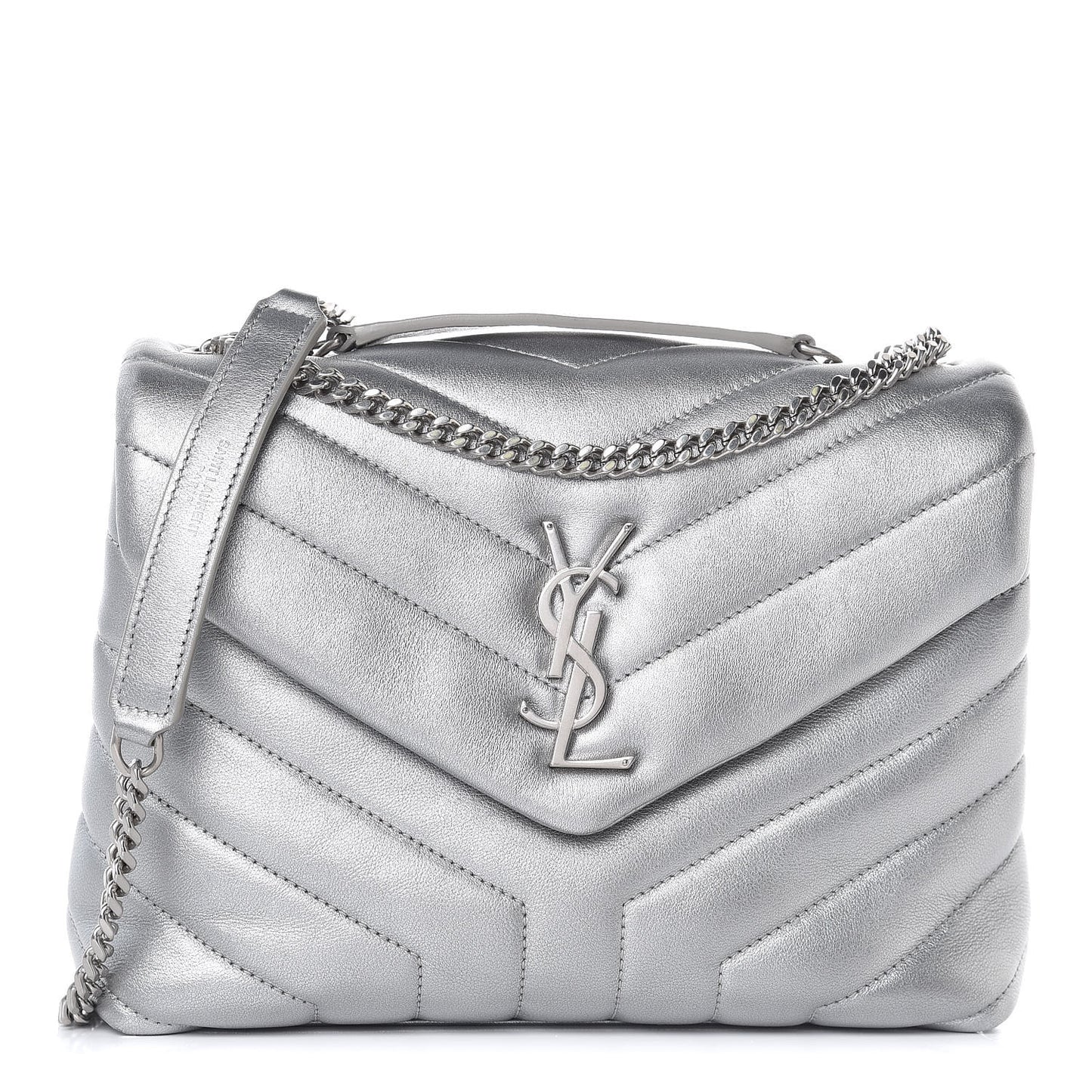 Calfskin Y Quilted Monogram Small Loulou Chain Satchel Silver