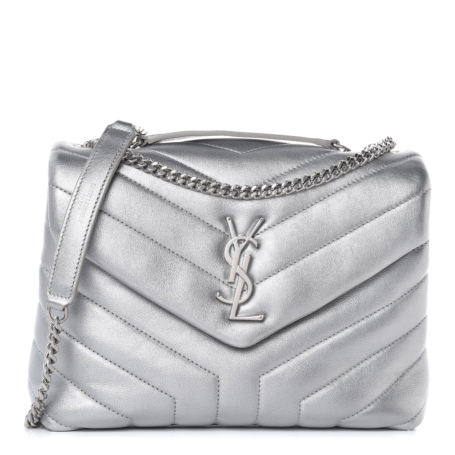 Saint Laurent Calfskin Y Quilted Monogram Small Loulou Chain Satchel Silver 1 of 14
