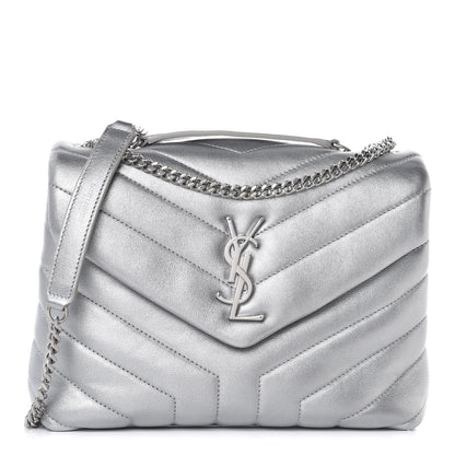 Saint Laurent Calfskin Y Quilted Monogram Small Loulou Chain Satchel Silver 1 of 14