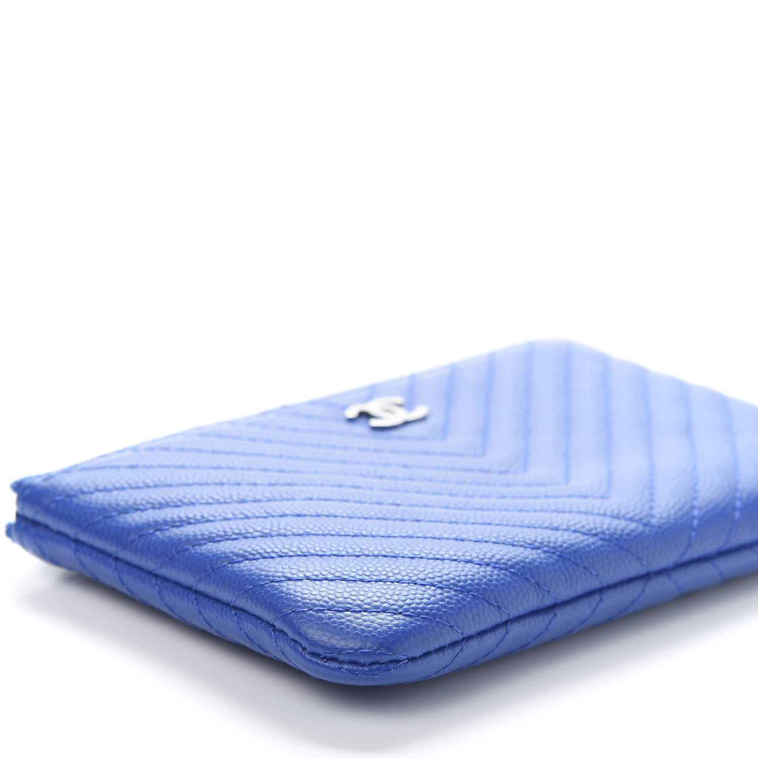 Chanel Caviar Chevron Quilted Small Cosmetic Case Blue 8 of 9