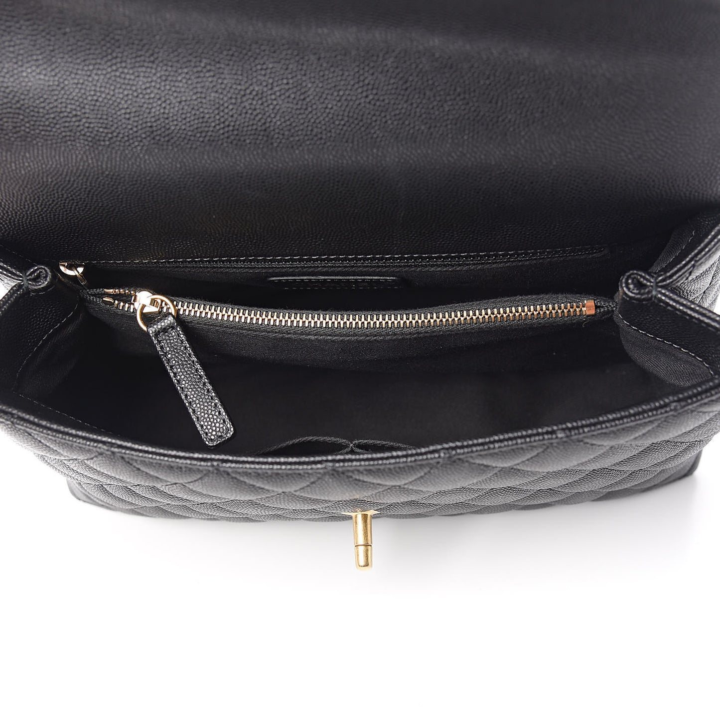 Caviar Lizard Embossed Quilted Small Coco Handle Flap Black