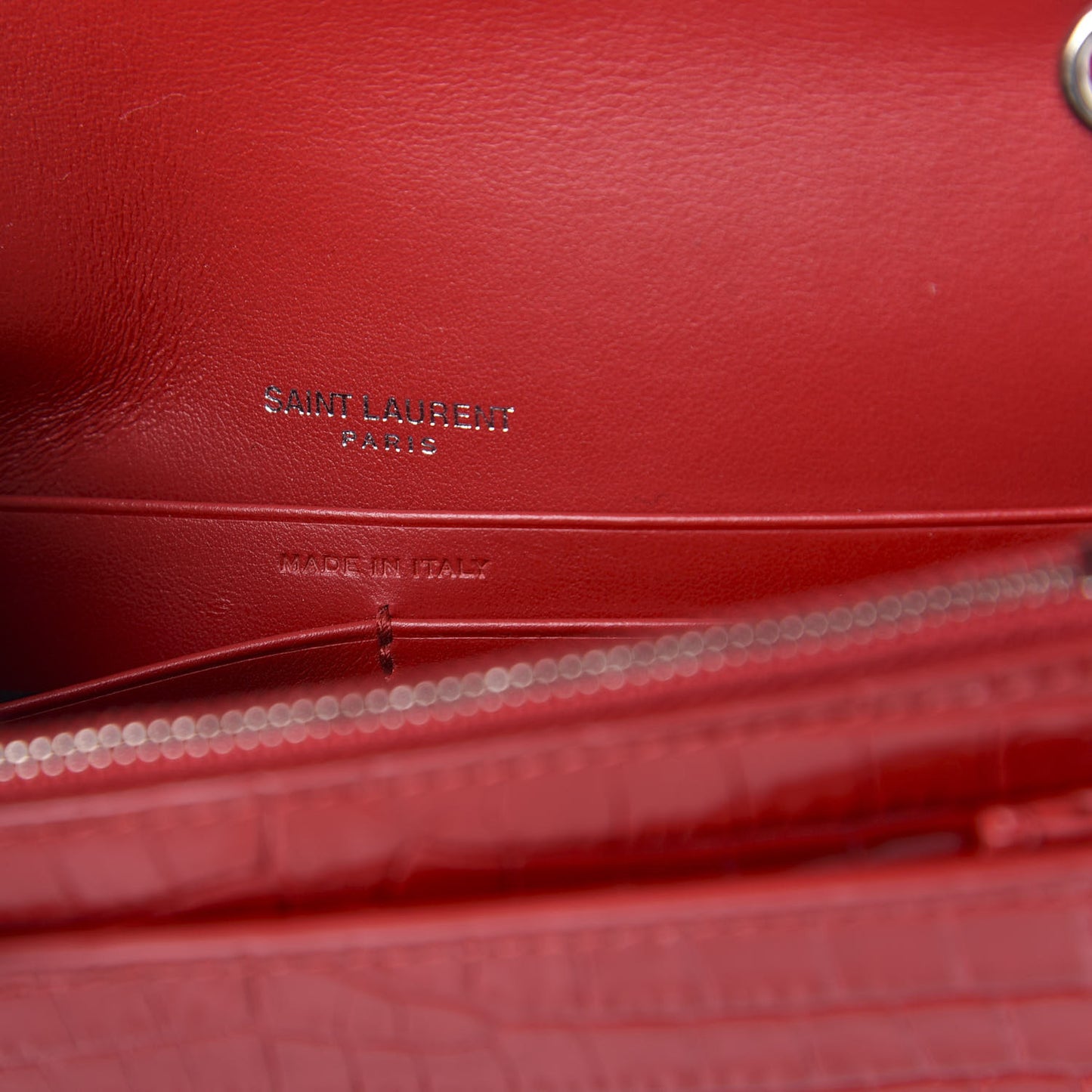 Calfskin Crocodile Embossed Monogram Sunset Chain Wallet Rouge Eros