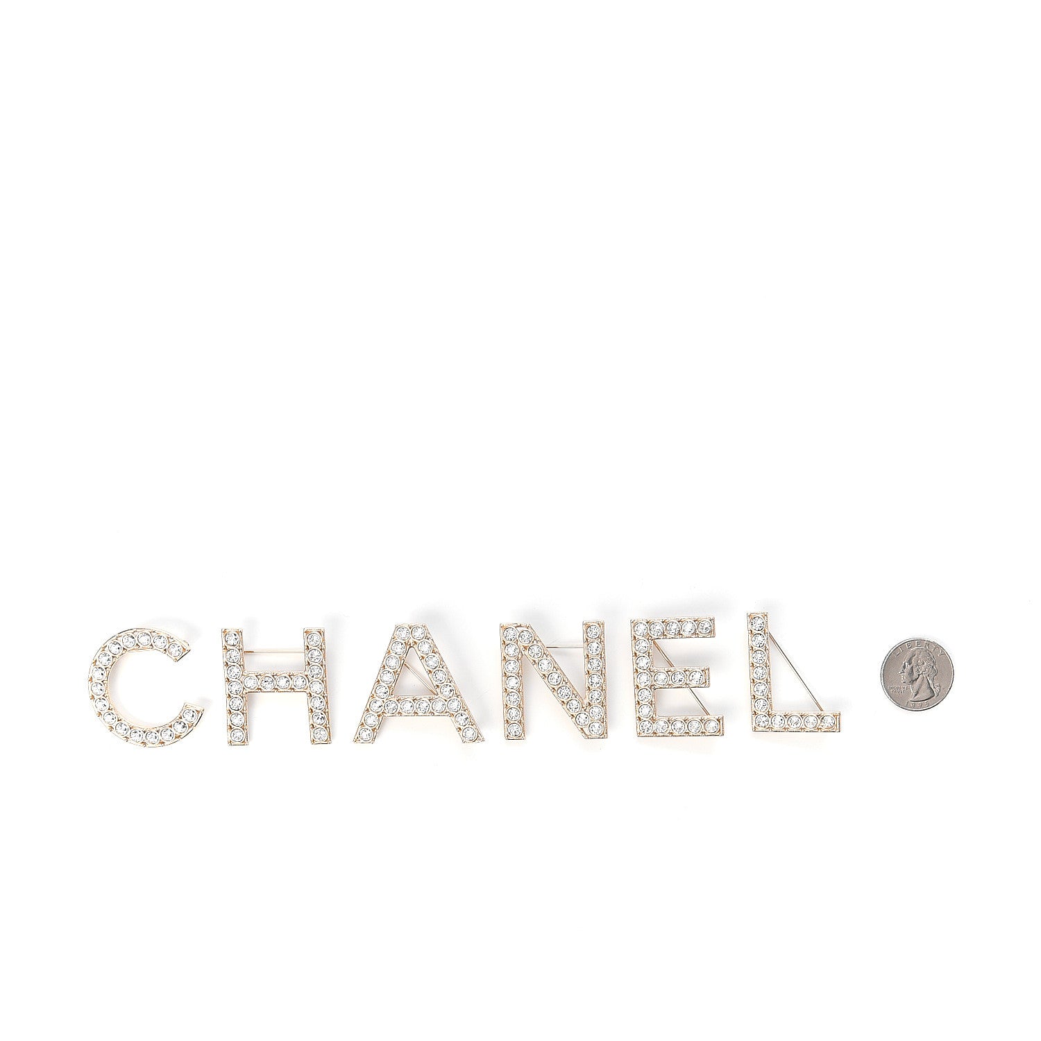 Chanel Crystal Cha-Nel Logo Brooch Set Gold 2 of 3