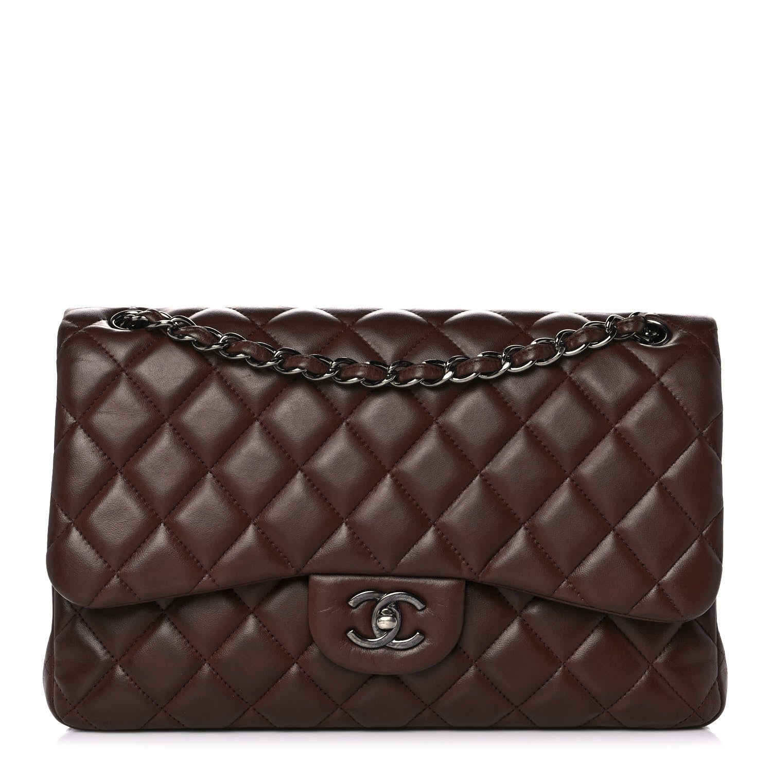 Chanel Lambskin Quilted Jumbo Double Flap Dark Brown 1 of 14