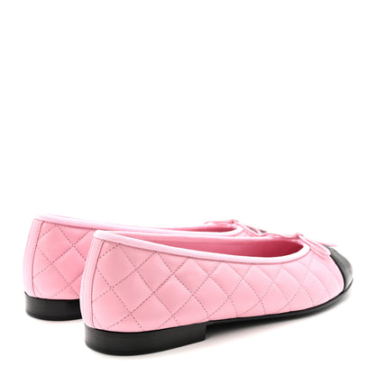 Chanel Lambskin Quilted CC Cap Toe Ballerina Flats 39.5 Pink Black 5 of 10
