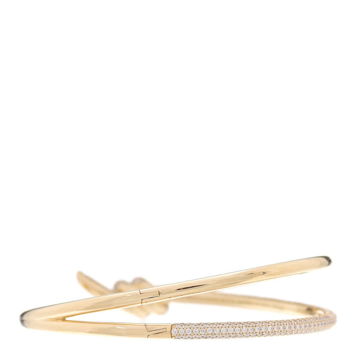 18K Yellow Gold Diamond Knot Double Row Hinged Bangle Bracelet