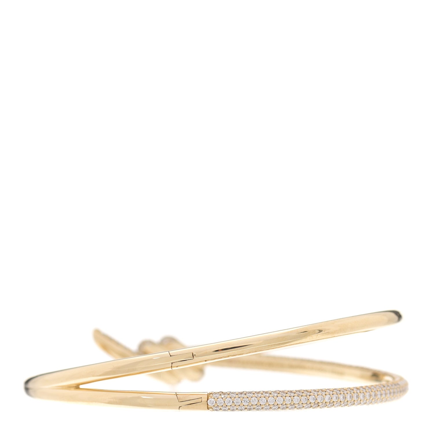 Tiffany 18K Yellow Gold Diamond Knot Double Row Hinged Bangle Bracelet 3 of 4