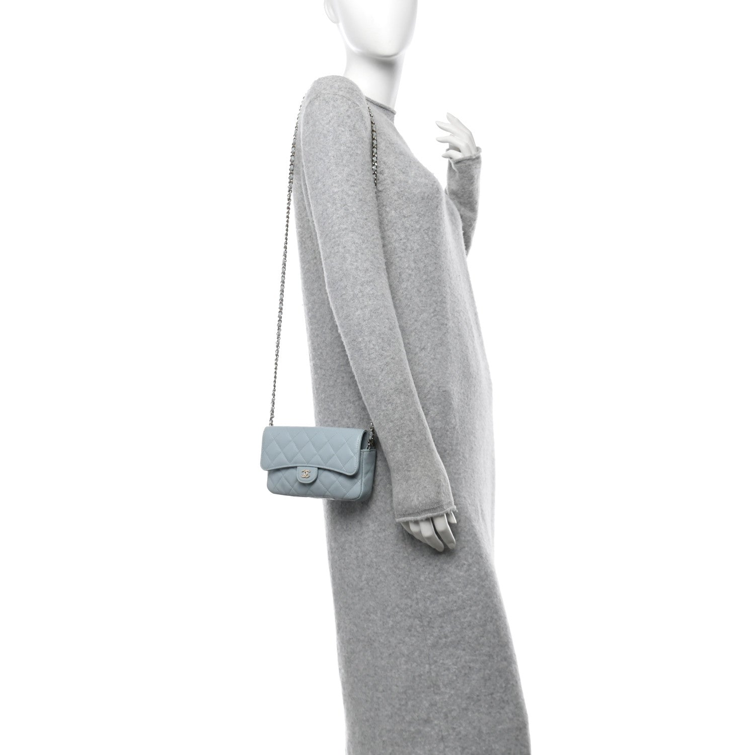 Chanel Caviar Quilted Flap Phone Holder With Chain Light Blue 2 of 11