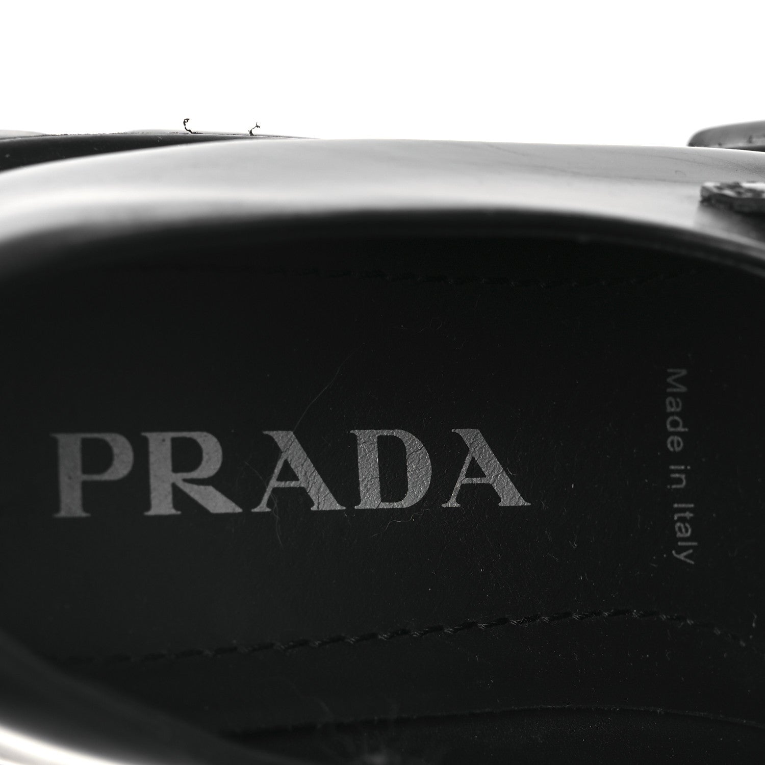 Prada Spazzolato Rois Metal Triangle Logo Monolith 55mm Loafers 37.5 Black 9 of 14