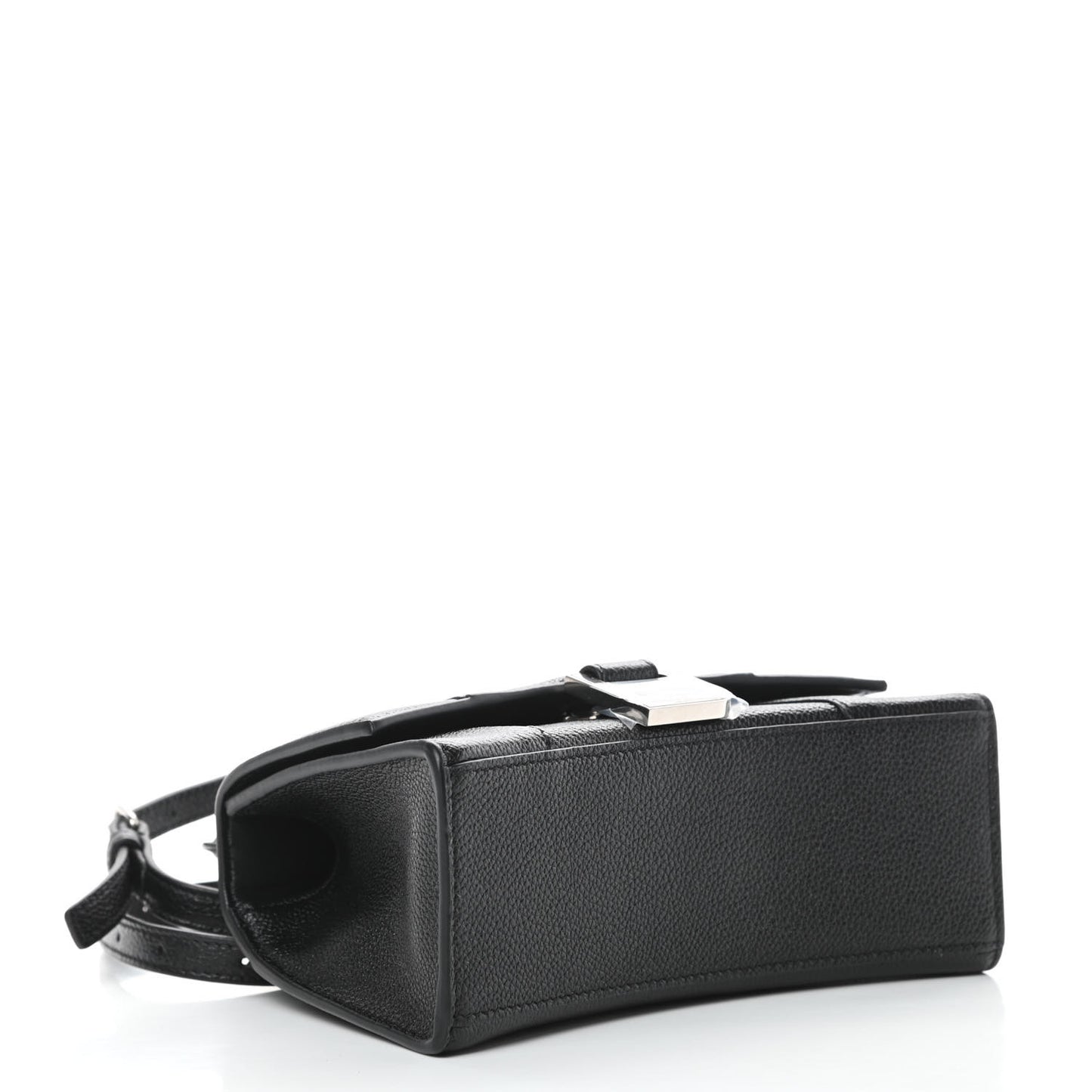 Grained Calfskin Hourglass Top Handle Bag XS Black