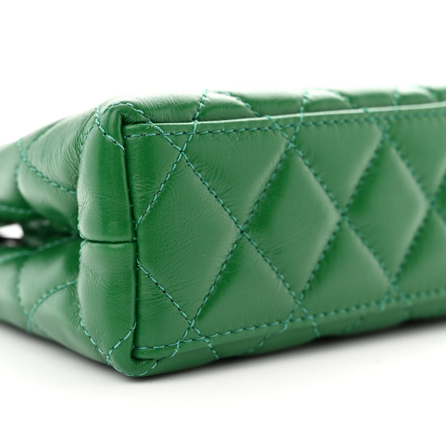 Shiny Aged Calfskin Quilted Nano Kelly Shopper Green