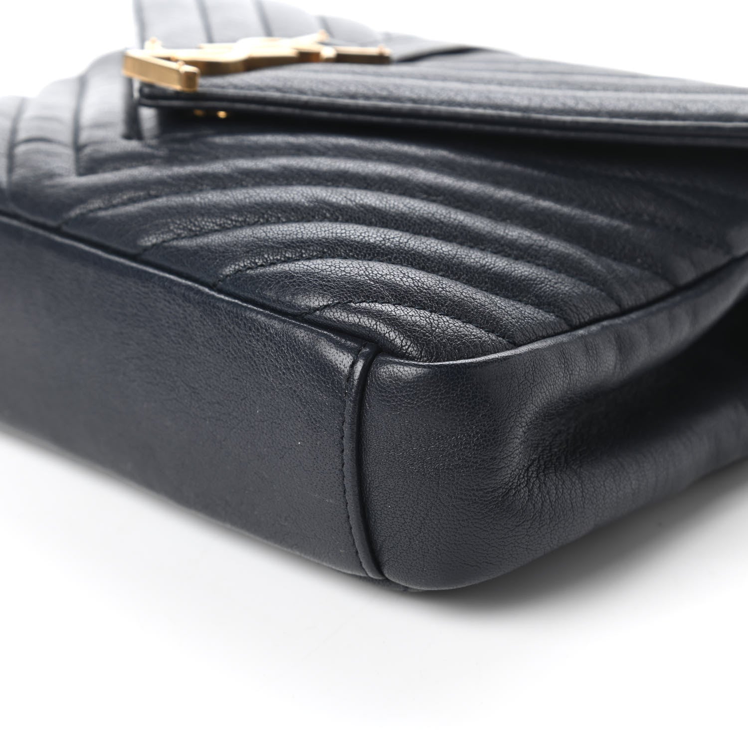 Saint Laurent Sheepskin Matelasse Chevron Monogram Medium College Bag Deep Marine 7 of 10