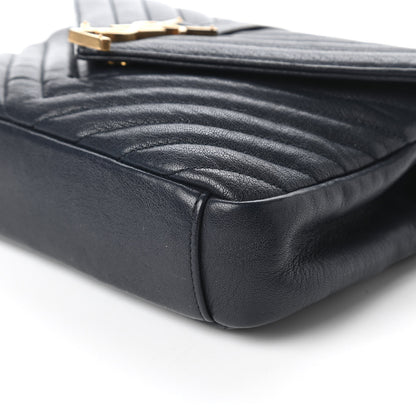Saint Laurent Sheepskin Matelasse Chevron Monogram Medium College Bag Deep Marine 7 of 10