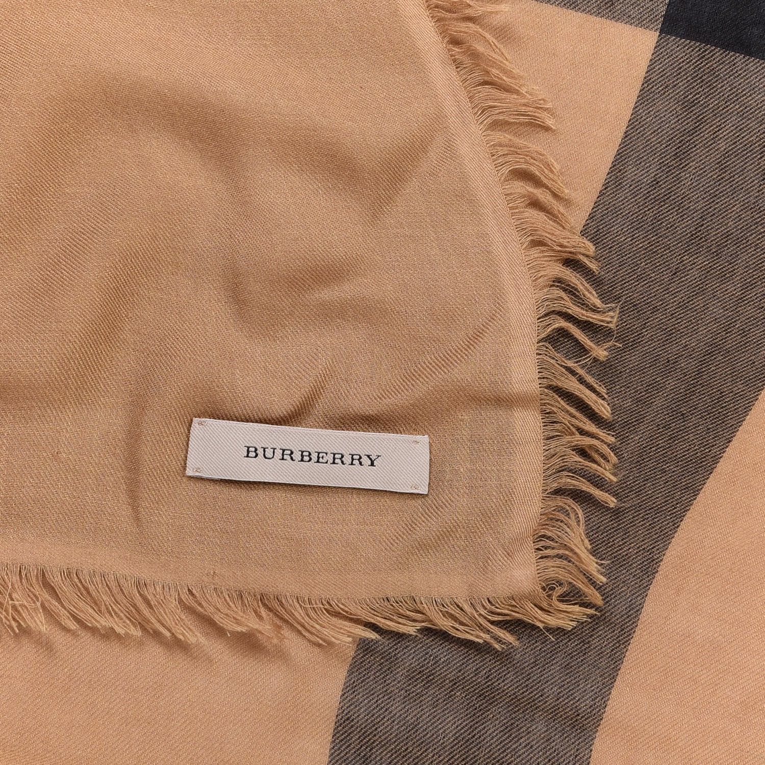 Burberry Modal Wool Overdyed Chambray Check Square Scarf Camel 3 of 3