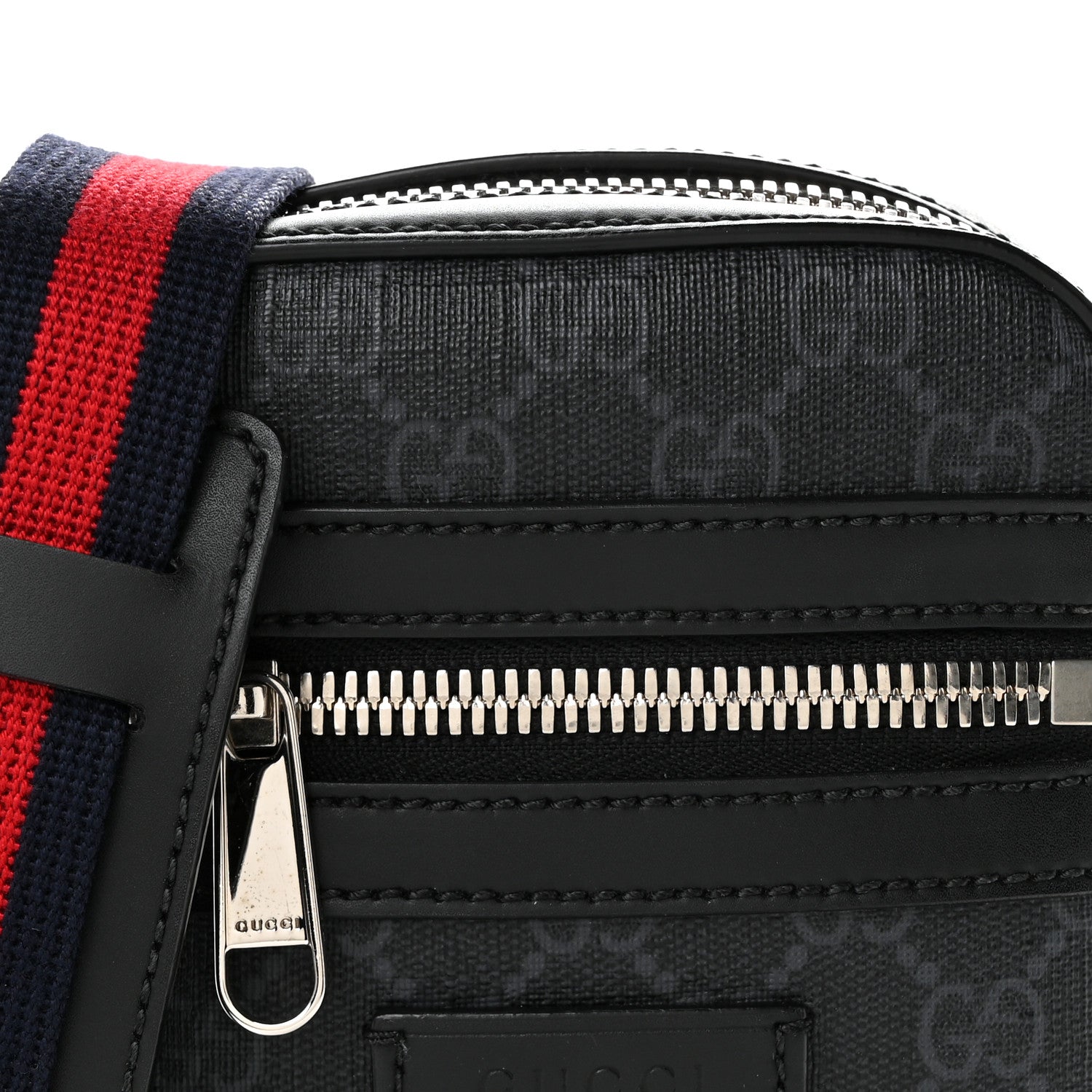 Gucci GG Supreme Monogram Appia Calfskin Web Small Camera Messenger Bag Black Grey 8 of 11