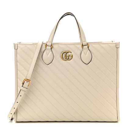 Gucci Azalea Calfskin Matelasse Diagonal GG Marmont Tote Bag Mystic White 1 of 11