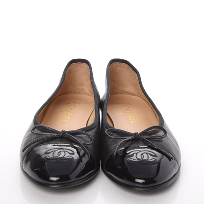 Chanel Lambskin Patent Cap Toe Ballerina Flats 38 Black 2 of 14