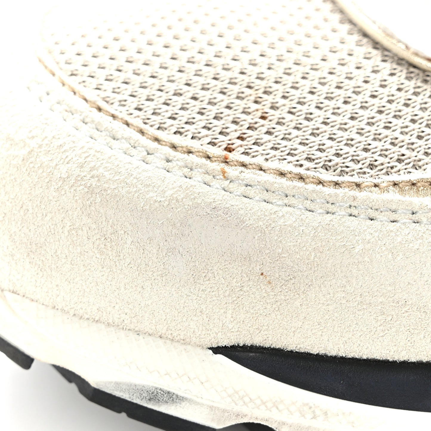 Mesh Suede Calfskin Womens CC Sneakers 36.5 White Black Beige Gold