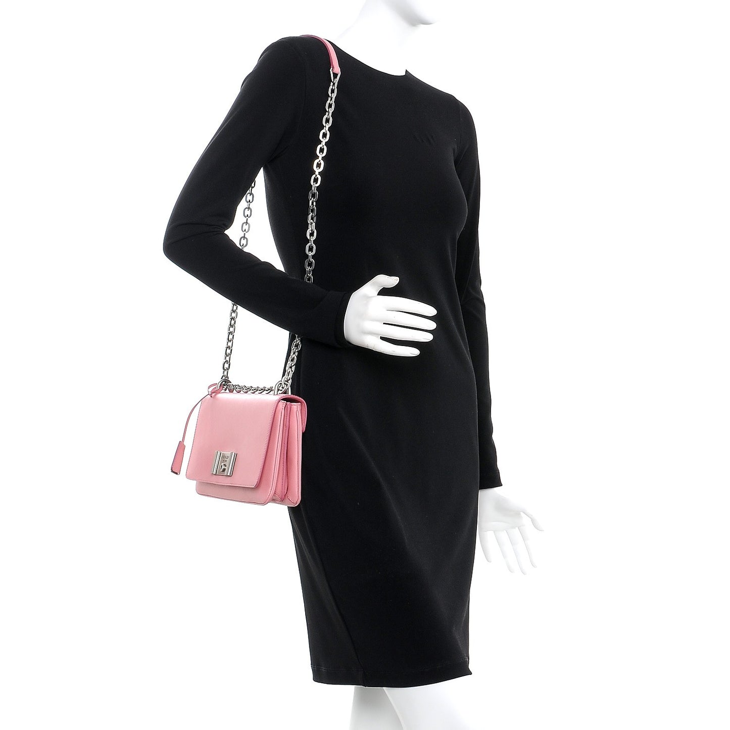 Saffiano Lux Lock Flap Chain Shoulder Bag Petalo