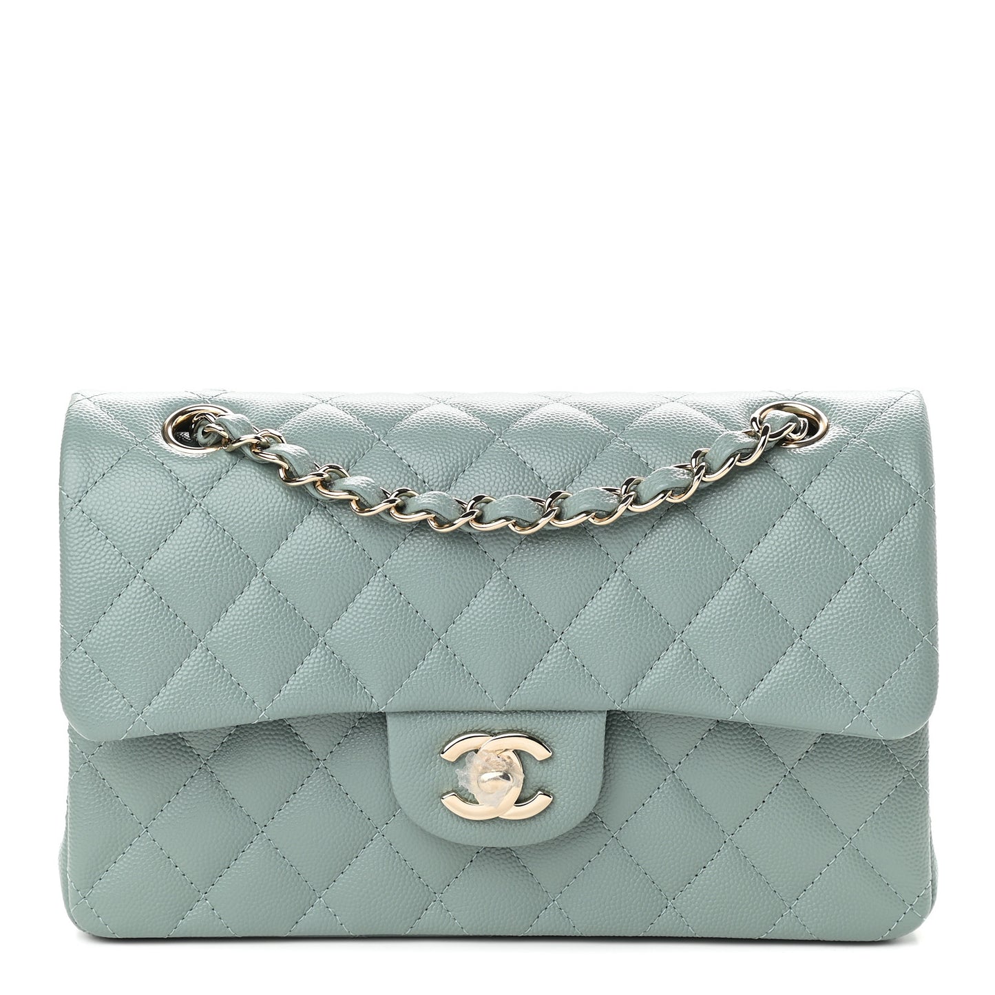Caviar Quilted Small Double Flap Light Blue