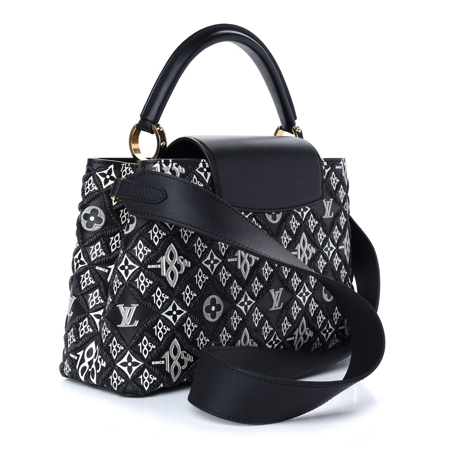 Calfskin Since 1854 Embroidered Capucines PM Black
