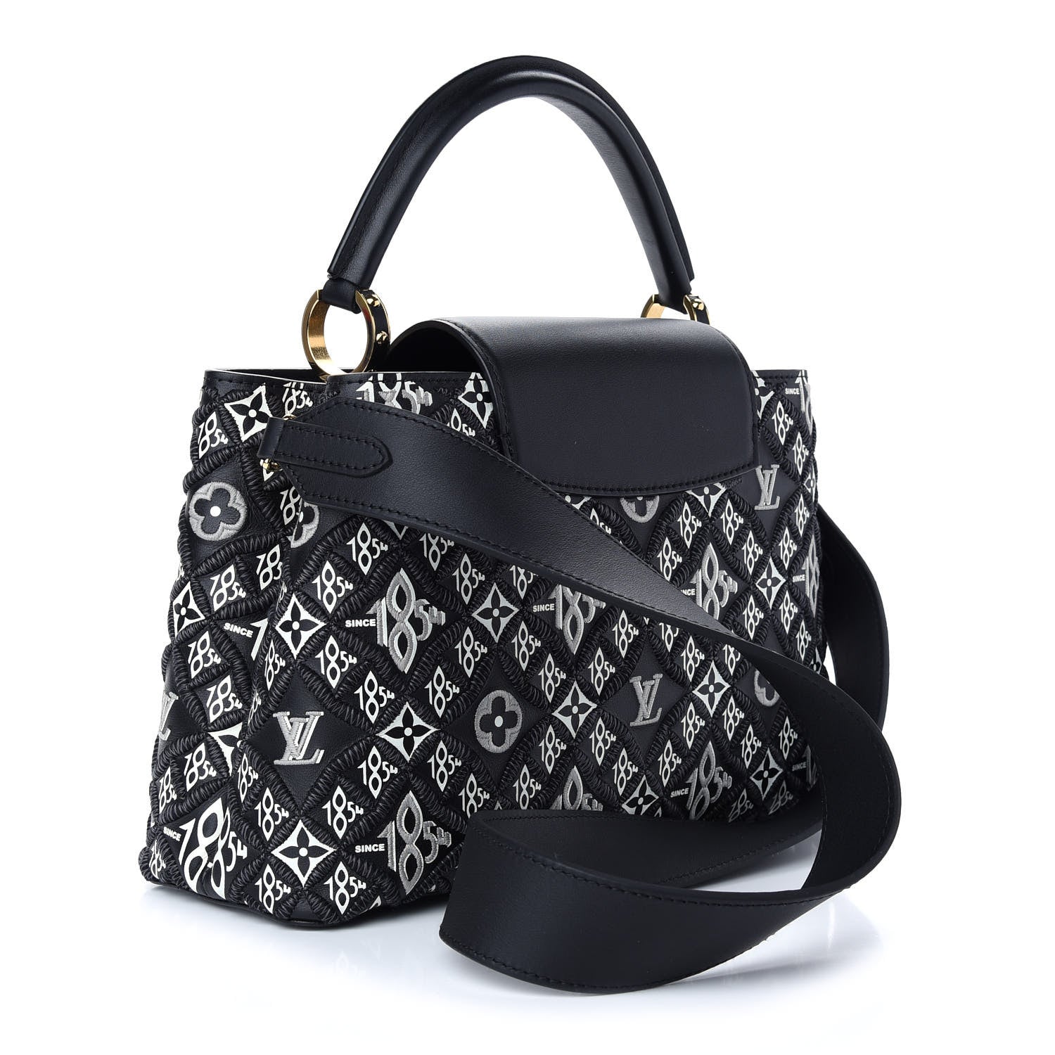 Louis Vuitton Calfskin Since 1854 Embroidered Capucines PM Black 3 of 8