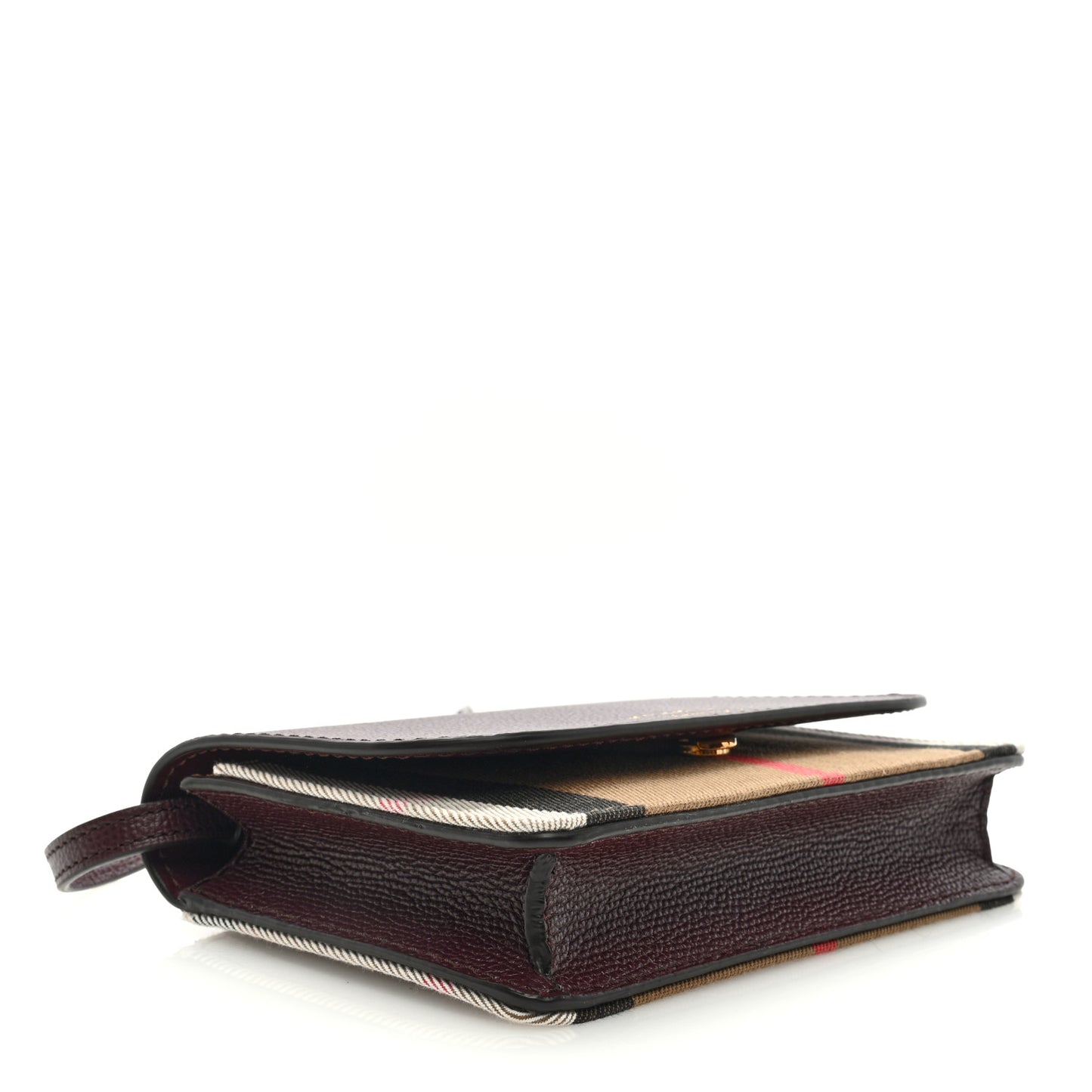 Grained Calfskin House Check Tartan Mix Hampshire Wallet On Chain Burgundy