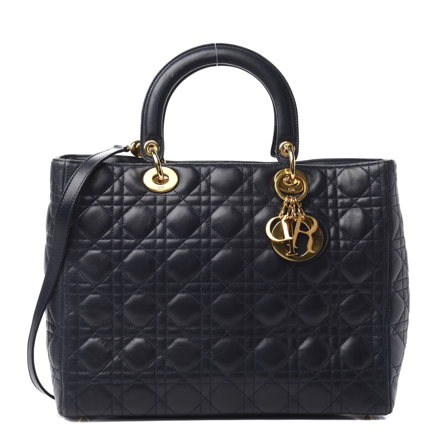 Christian Dior Lambskin Cannage Large Lady Dior Navy Blue 1 of 11